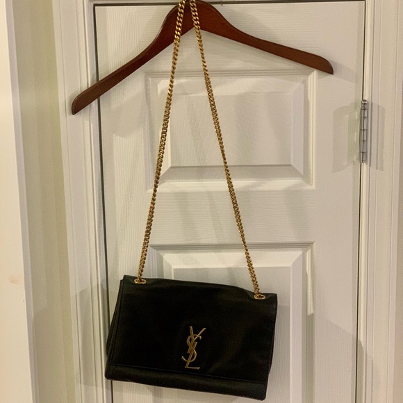 Yves Saint Laurent Reversible Black Leather & Suede Kate Bag w/Gold Chain Strap! - Picture 9 of 16